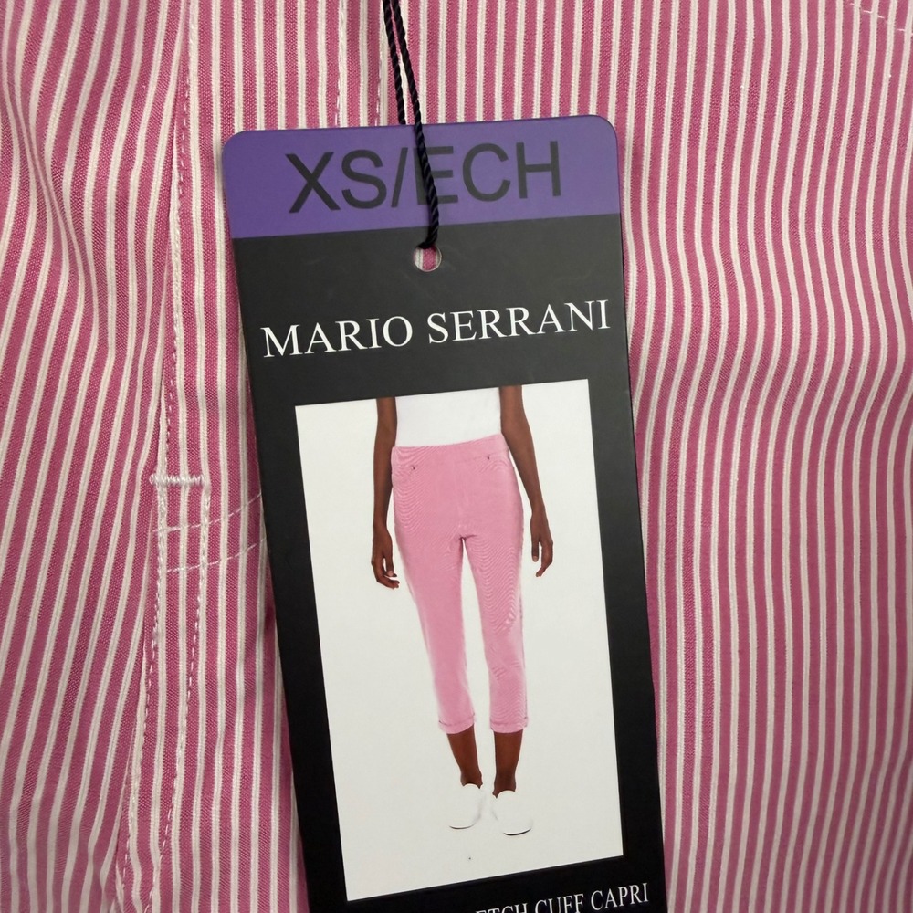 Mario Serrani Italy Pink White Striped Comfort Stretch Cuff Capri Pants NWT XS